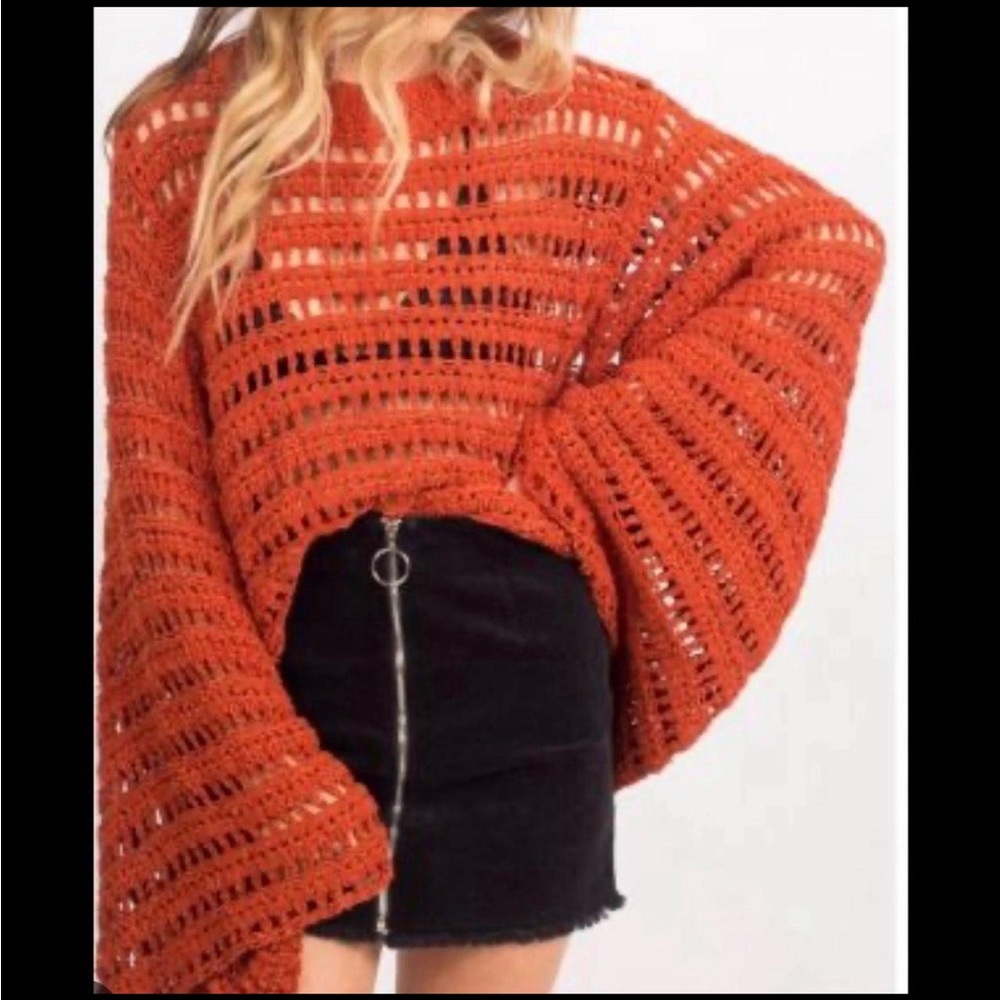 Free People Rust Open-Knit Sweater